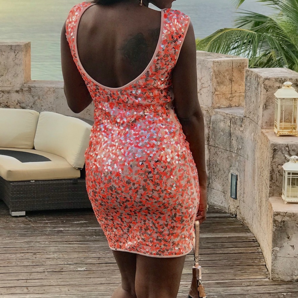 Peach Sequined Mini Dress
